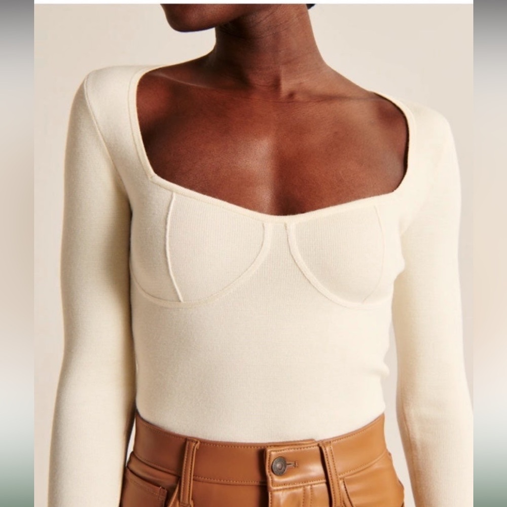 Abercrombie & Fitch Off-White Corset Sweater Top